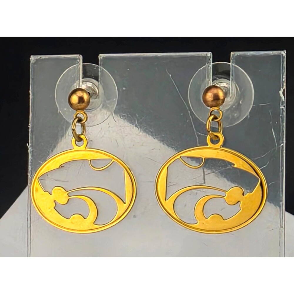 Little 1" Vintage Penn State University Panther Cat  Earrings Gold Plated